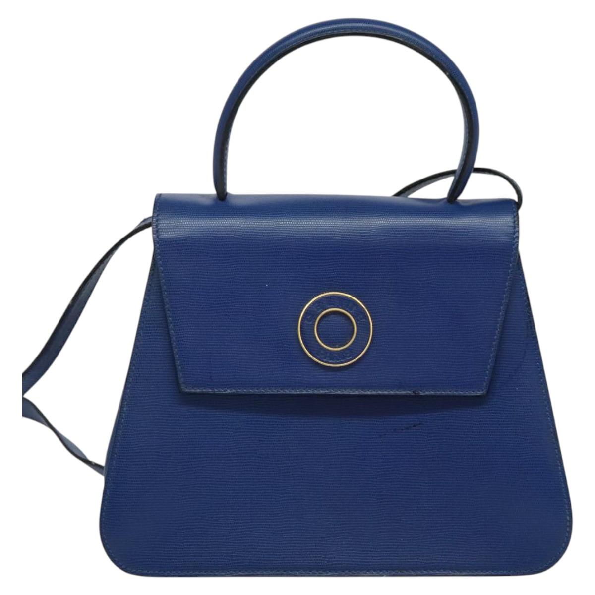 CELINE Hand Bag Leather 2way Blue Gold Auth 125270