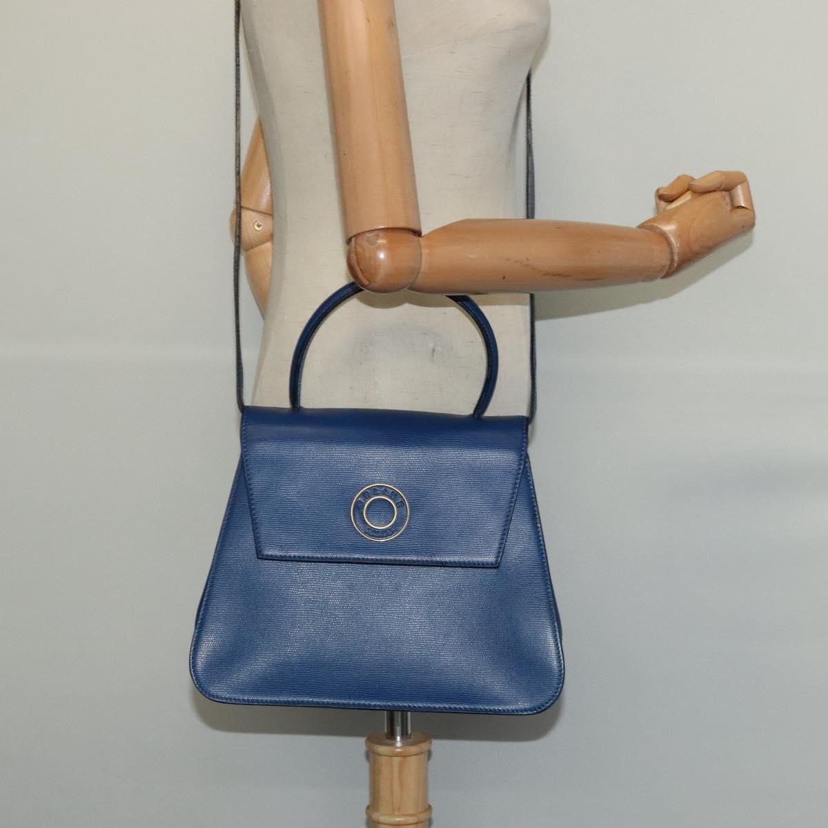 CELINE Hand Bag Leather 2way Blue Gold Auth 125270