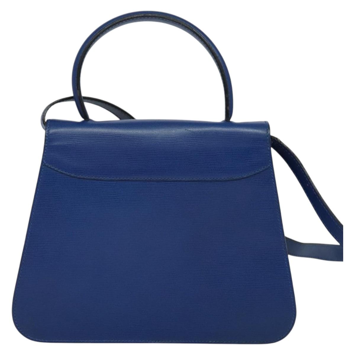 CELINE Hand Bag Leather 2way Blue Gold Auth 125270