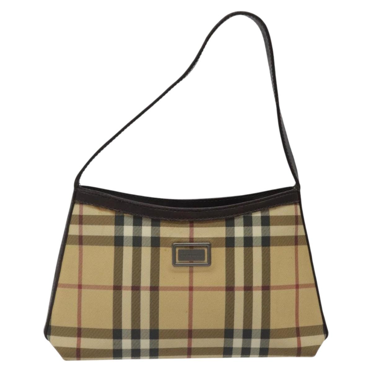 BURBERRY Nova Check Shoulder Bag PVC Beige Gold Auth 125282