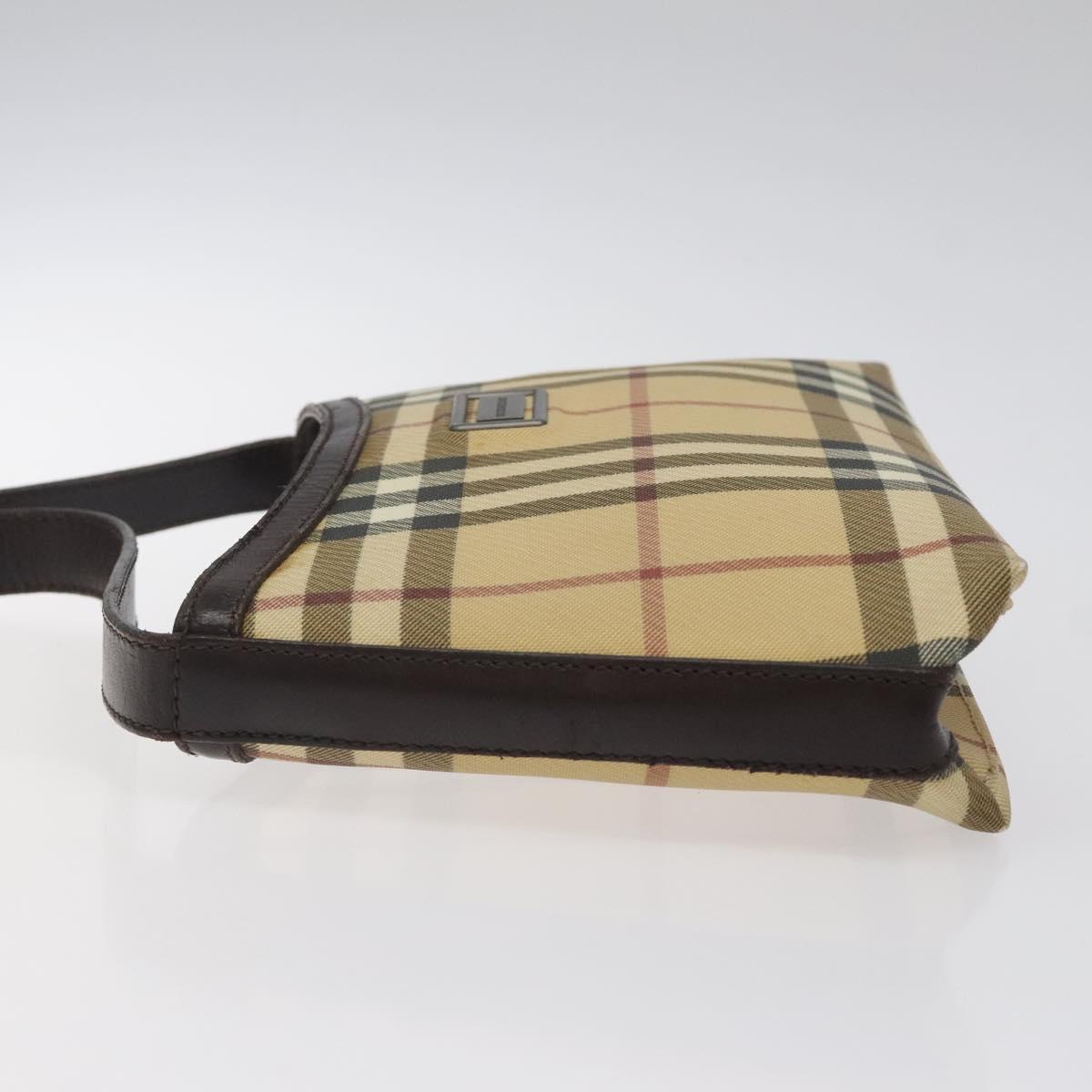 BURBERRY Nova Check Shoulder Bag PVC Beige Gold Auth 125282