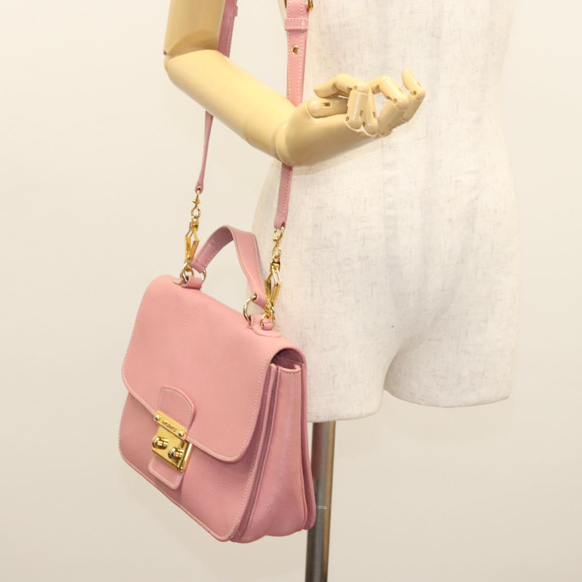 Miu Miu Hand Bag Leather 2way Pink Gold Auth 125296