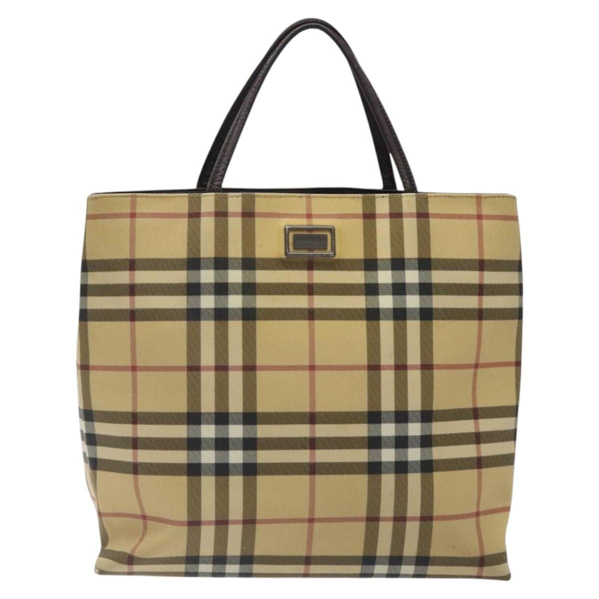 BURBERRY Nova Check Hand Bag PVC Beige Silver Auth 125300