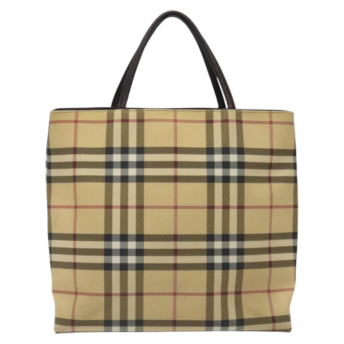 BURBERRY Nova Check Hand Bag PVC Beige Silver Auth 125300