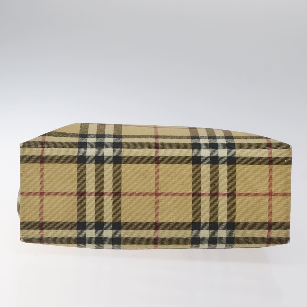 BURBERRY Nova Check Hand Bag PVC Beige Silver Auth 125300