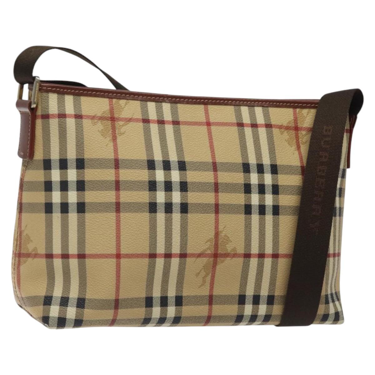 BURBERRY Nova Check Shoulder Bag PVC Beige Gold Auth 125301