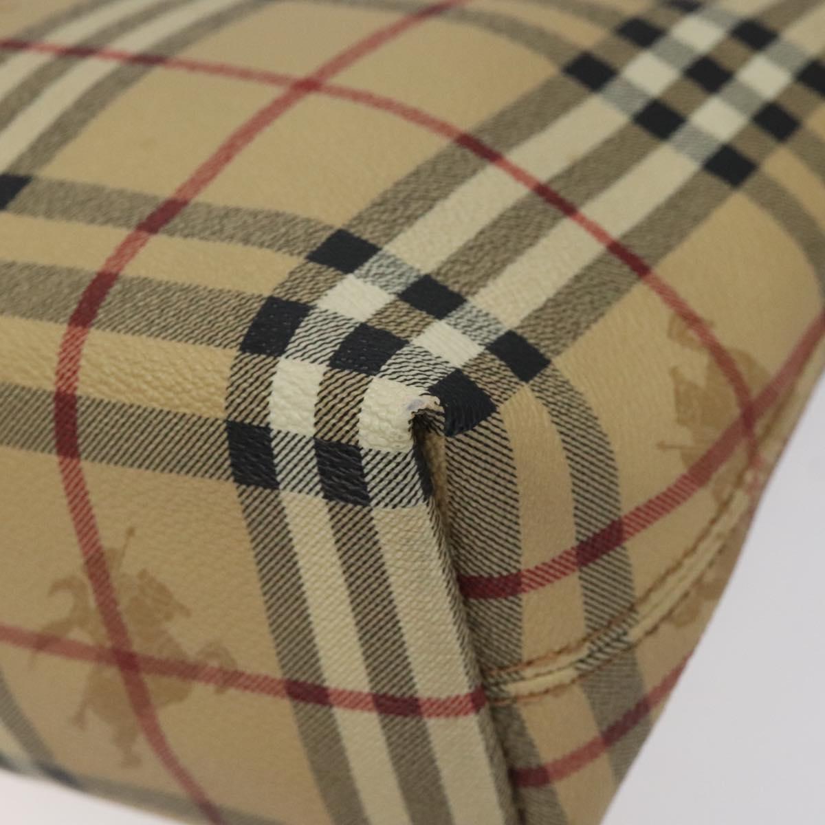 BURBERRY Nova Check Shoulder Bag PVC Beige Gold Auth 125301