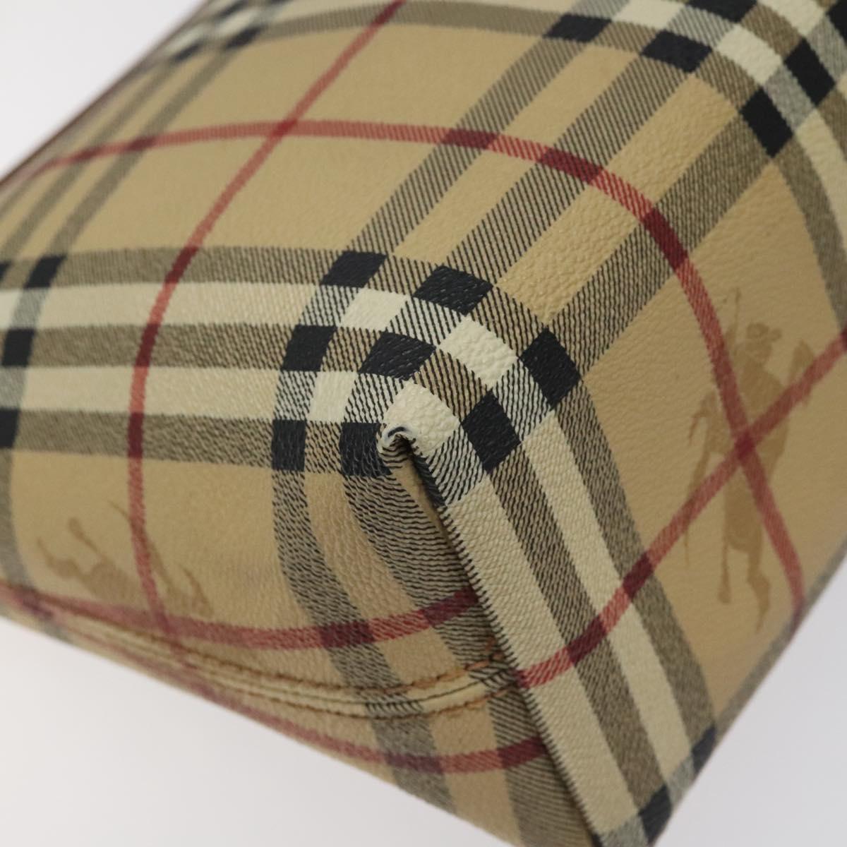 BURBERRY Nova Check Shoulder Bag PVC Beige Gold Auth 125301