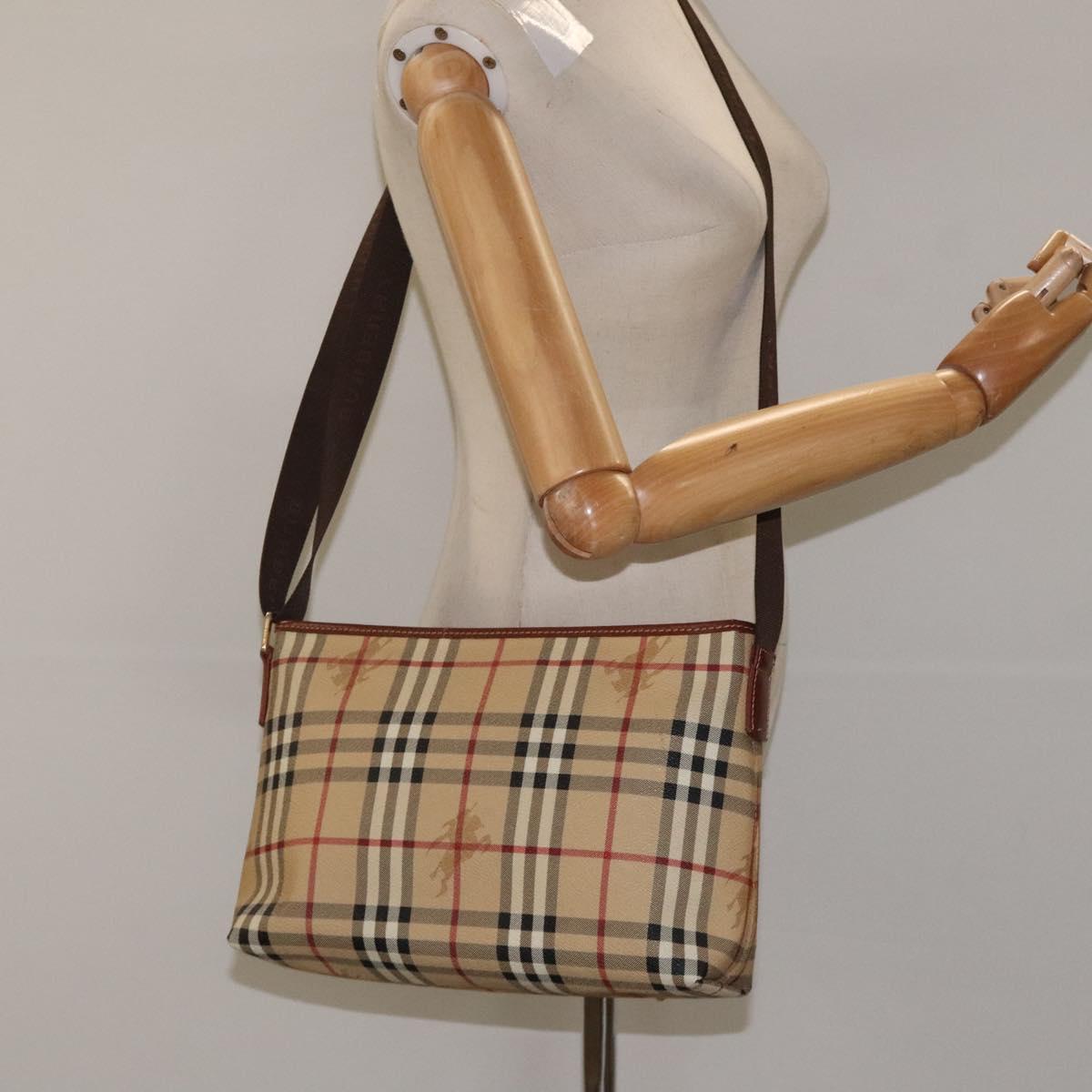 BURBERRY Nova Check Shoulder Bag PVC Beige Gold Auth 125301