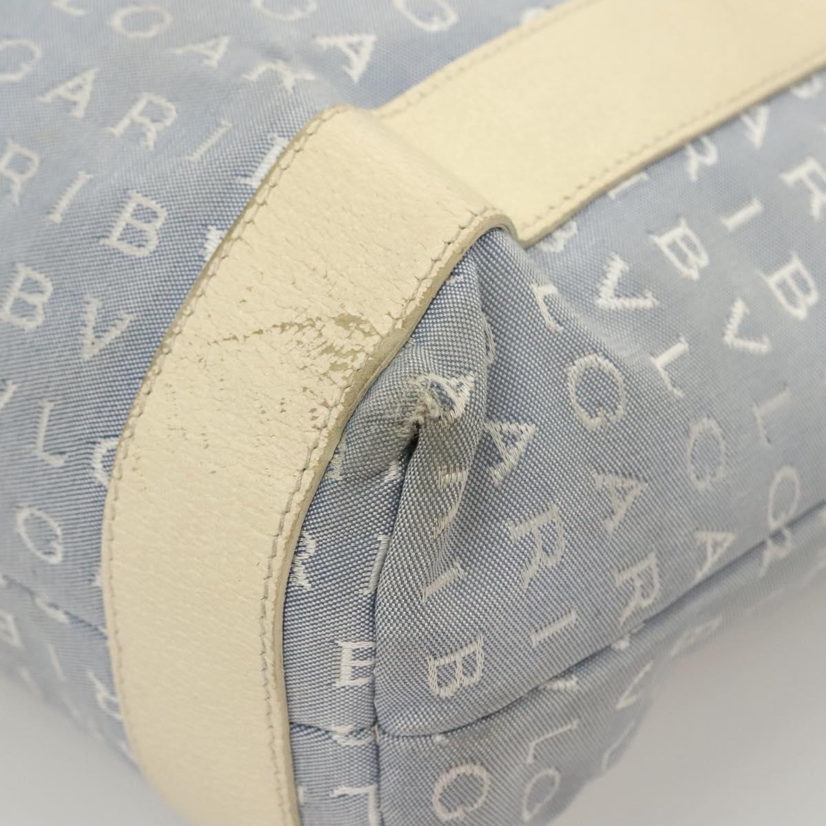 BVLGARI Logogram Tote Bag Canvas Light Blue Silver Auth 125302
