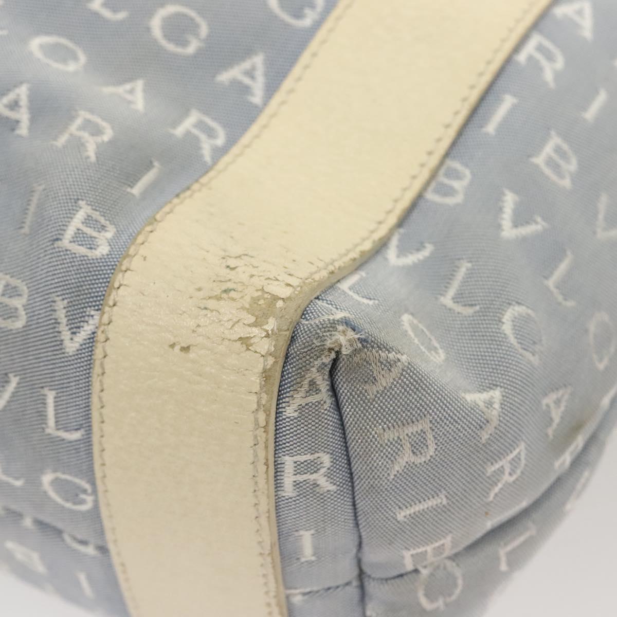BVLGARI Logogram Tote Bag Canvas Light Blue Silver Auth 125302