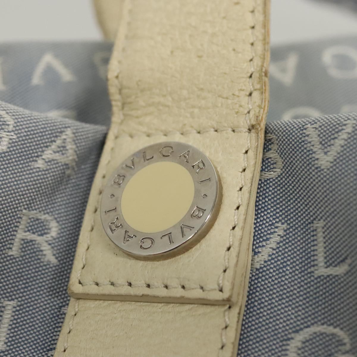 BVLGARI Logogram Tote Bag Canvas Light Blue Silver Auth 125302