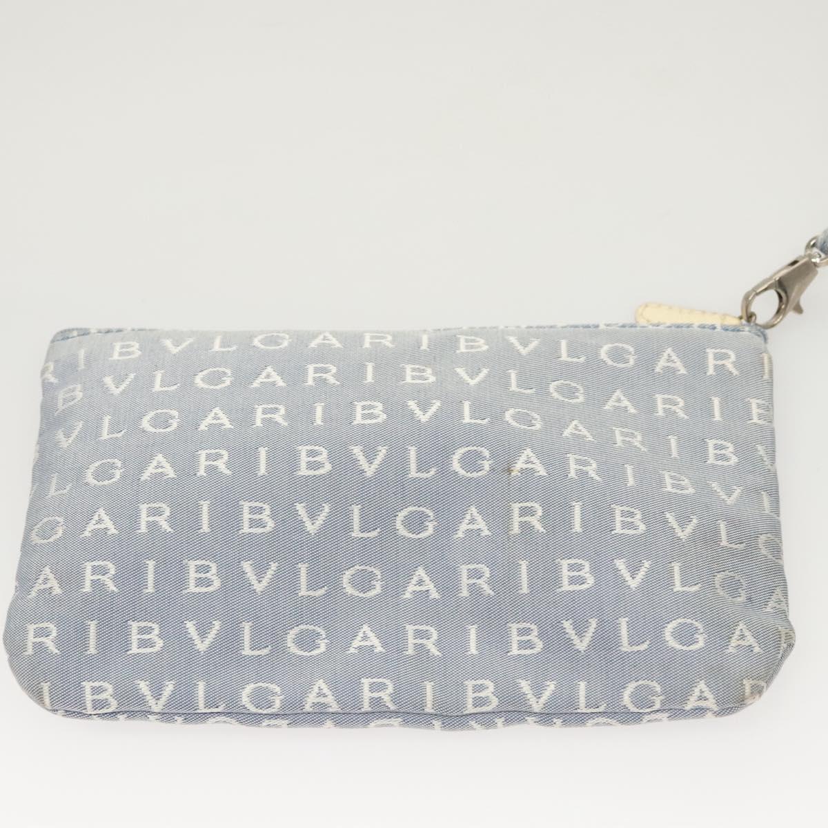 BVLGARI Logogram Tote Bag Canvas Light Blue Silver Auth 125302