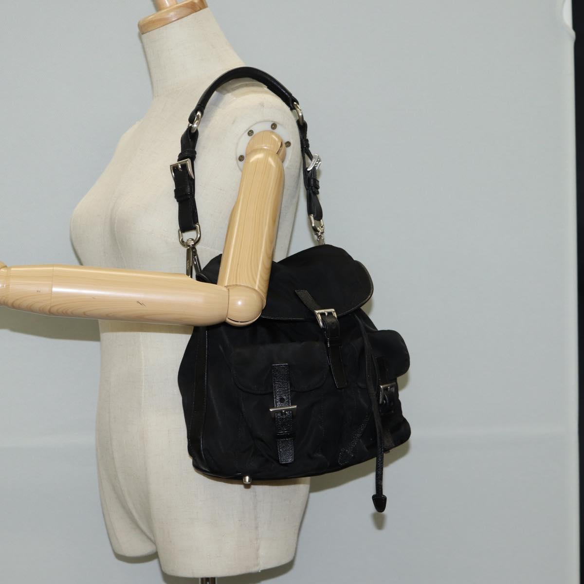 PRADA Shoulder Bag Nylon Black Silver Auth 125317V