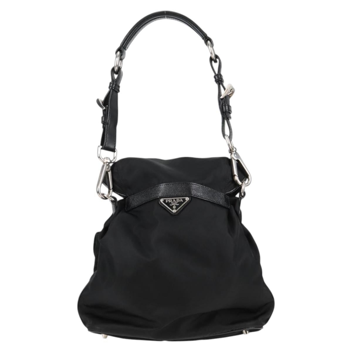 PRADA Shoulder Bag Nylon Black Silver Auth 125317V
