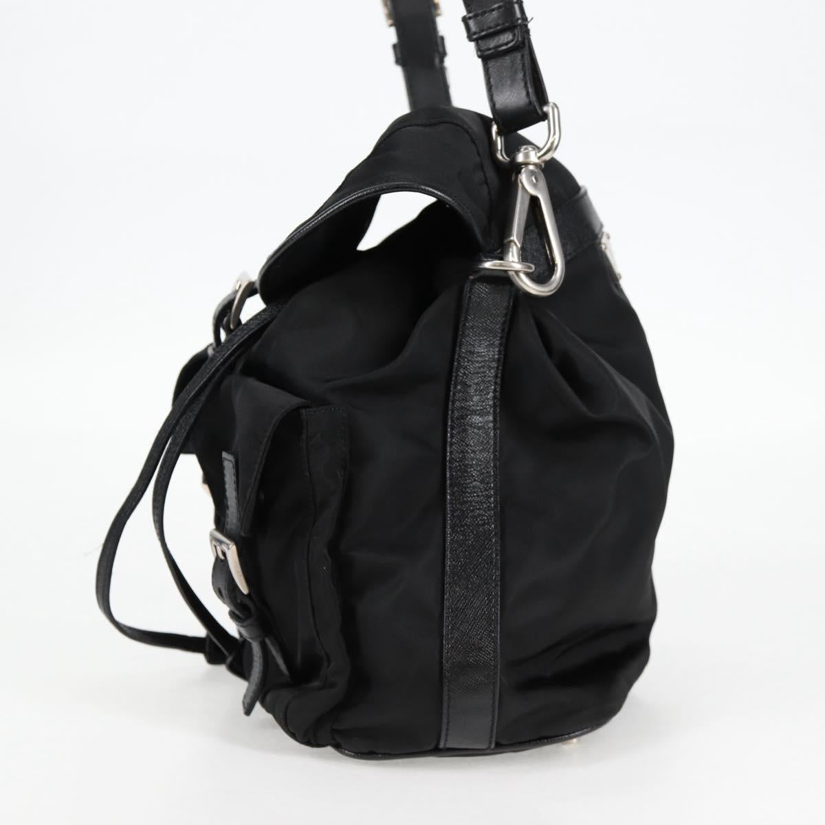 PRADA Shoulder Bag Nylon Black Silver Auth 125317V