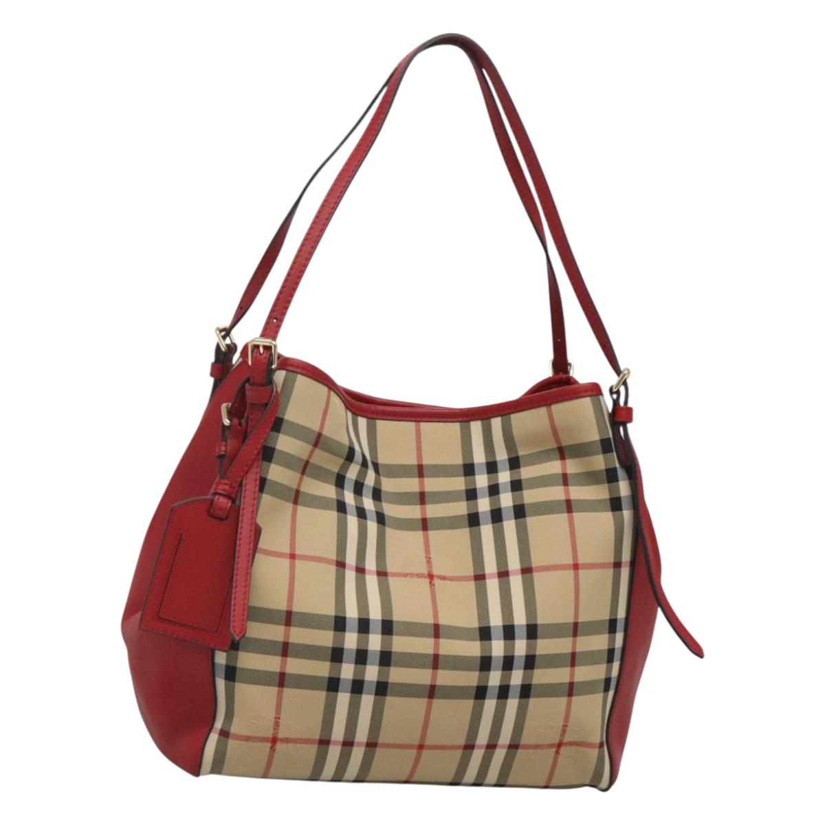 BURBERRY Nova Check Shoulder Bag Nylon Beige Gold Auth 125324