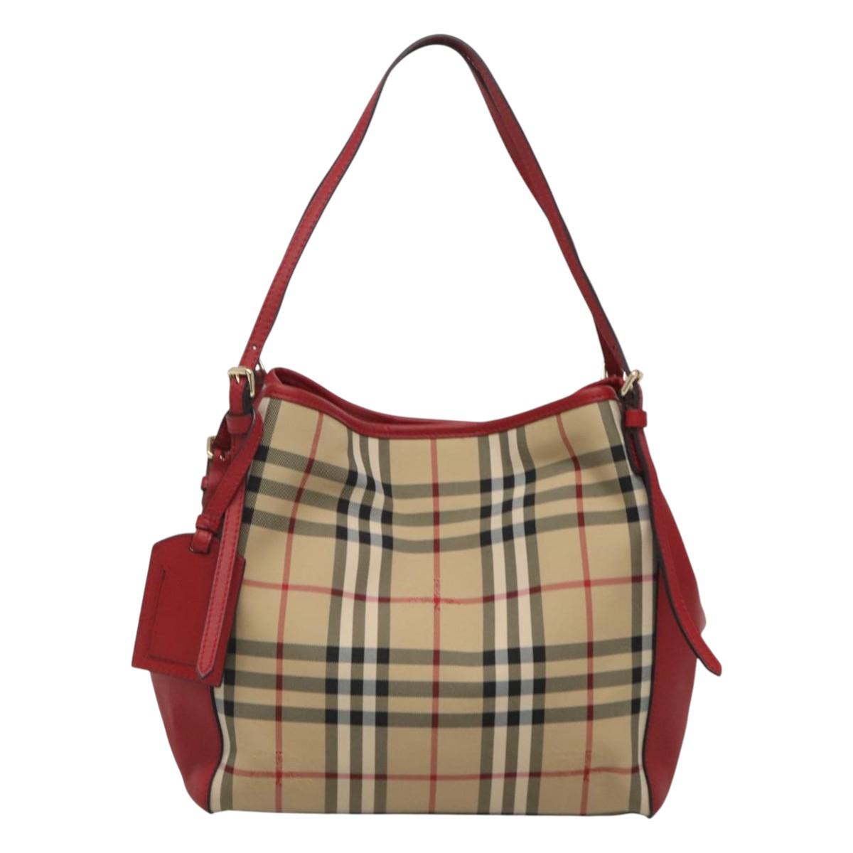 BURBERRY Nova Check Shoulder Bag Nylon Beige Gold Auth 125324
