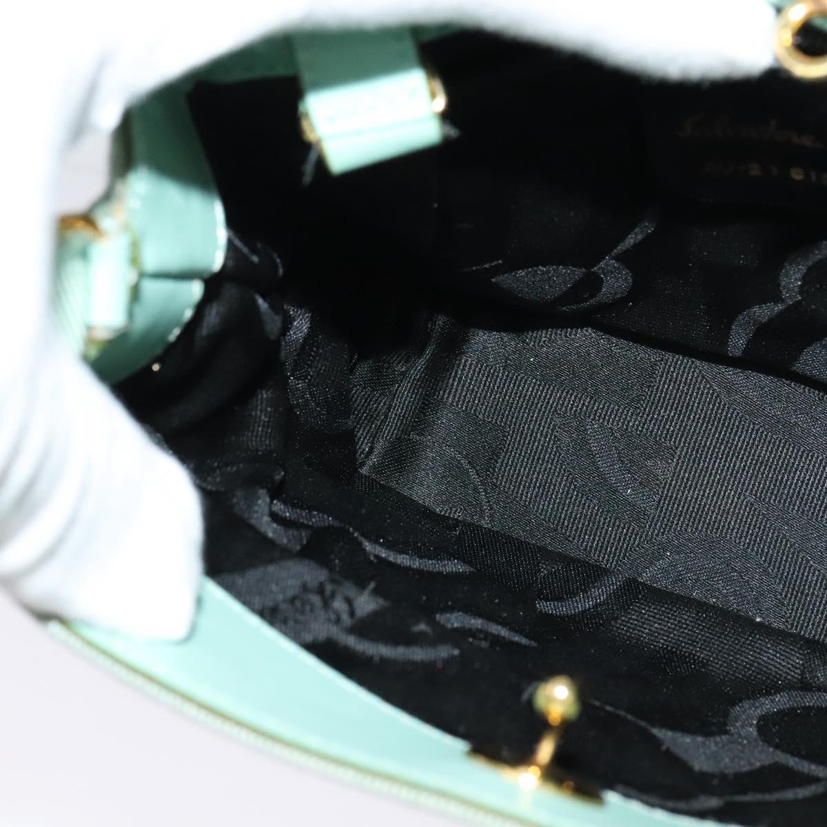 Salvatore Ferragamo Hand Bag Nylon 2way Green Gold Auth 125371