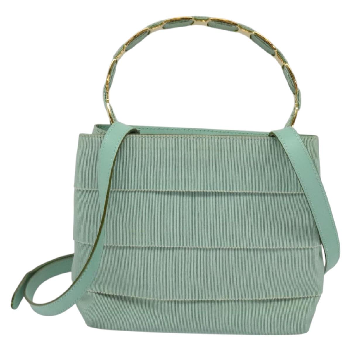 Salvatore Ferragamo Hand Bag Nylon 2way Green Gold Auth 125371