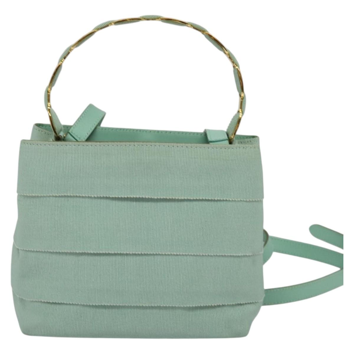 Salvatore Ferragamo Hand Bag Nylon 2way Green Gold Auth 125371