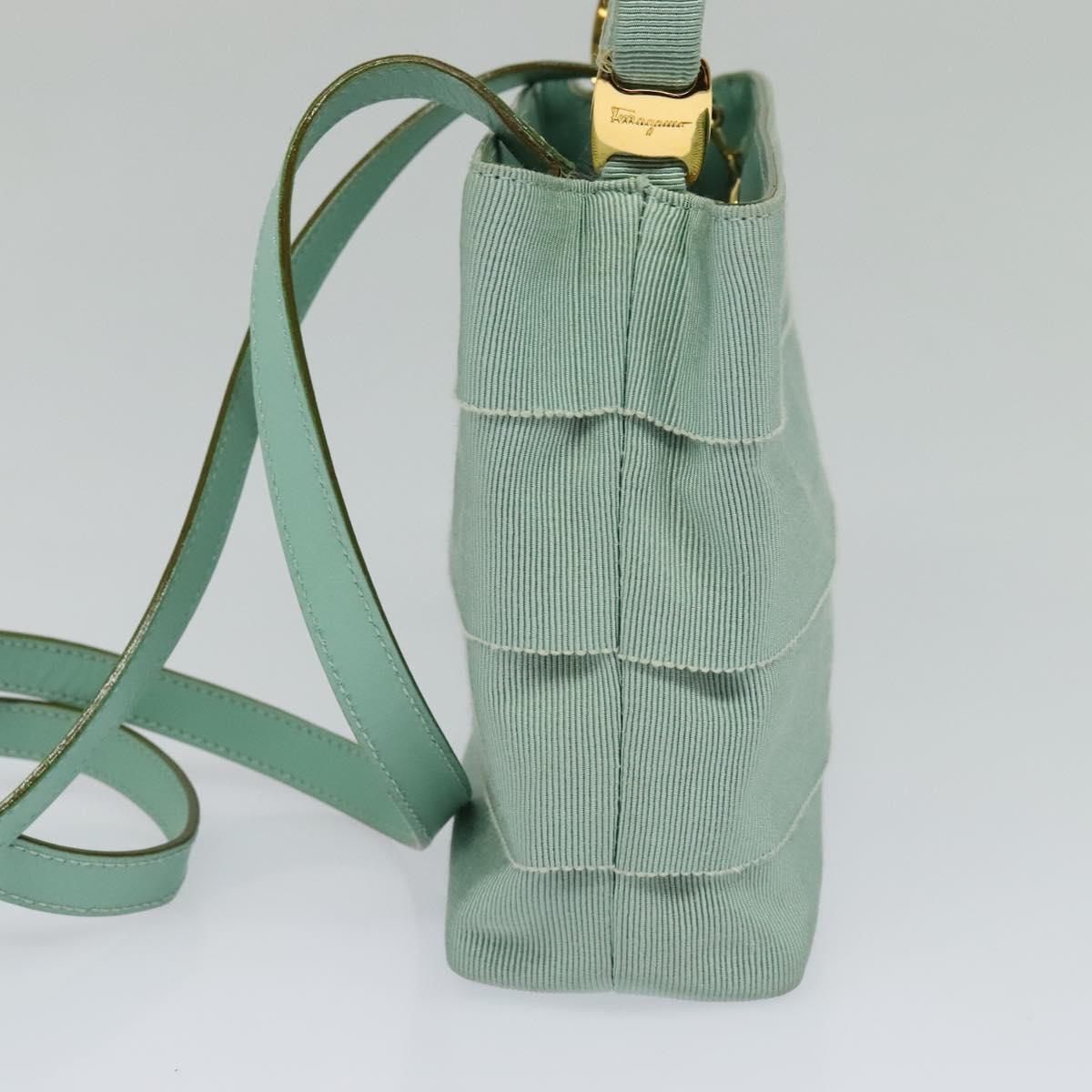 Salvatore Ferragamo Hand Bag Nylon 2way Green Gold Auth 125371