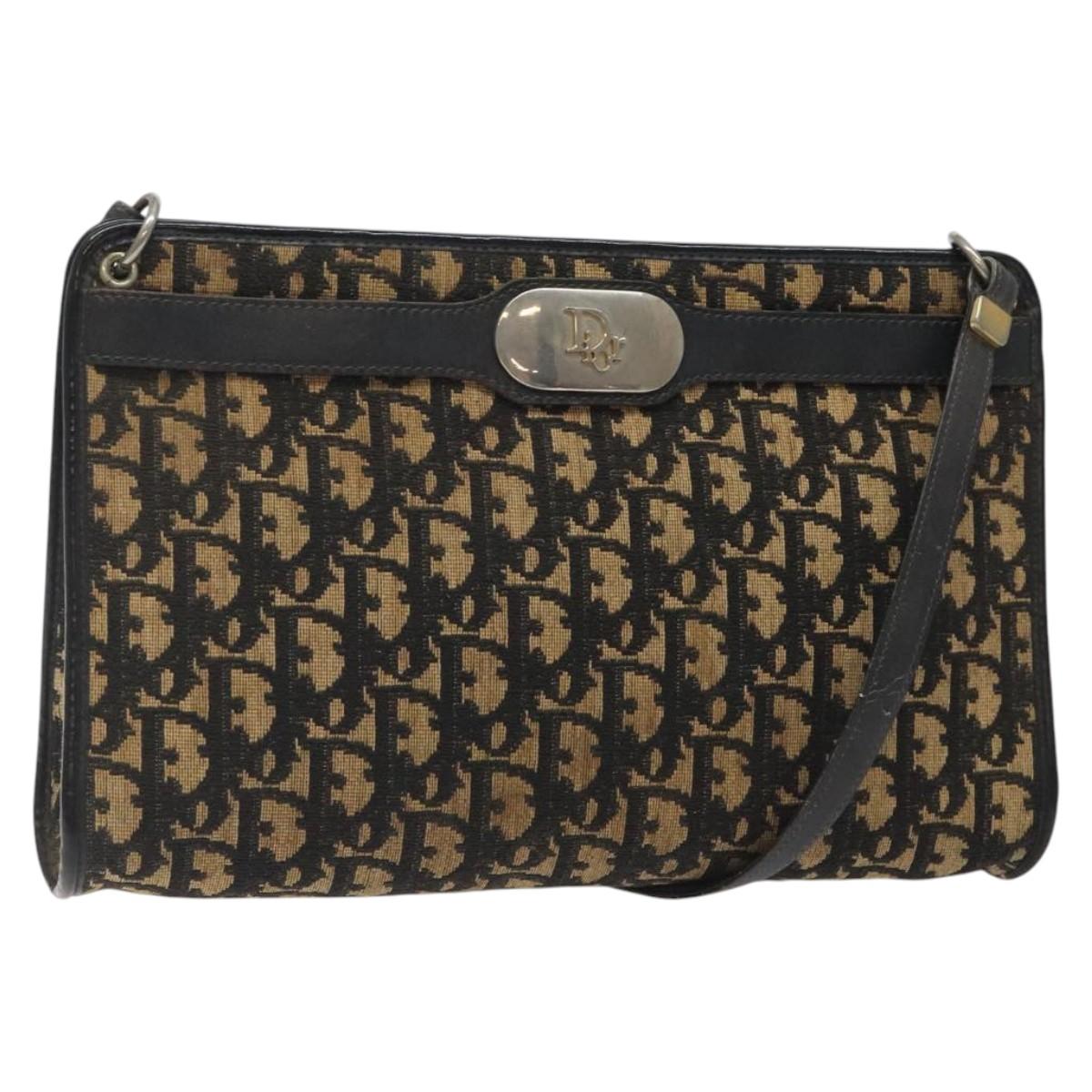 Christian Dior Trotter Canvas Shoulder Bag Black Beige Auth 125405