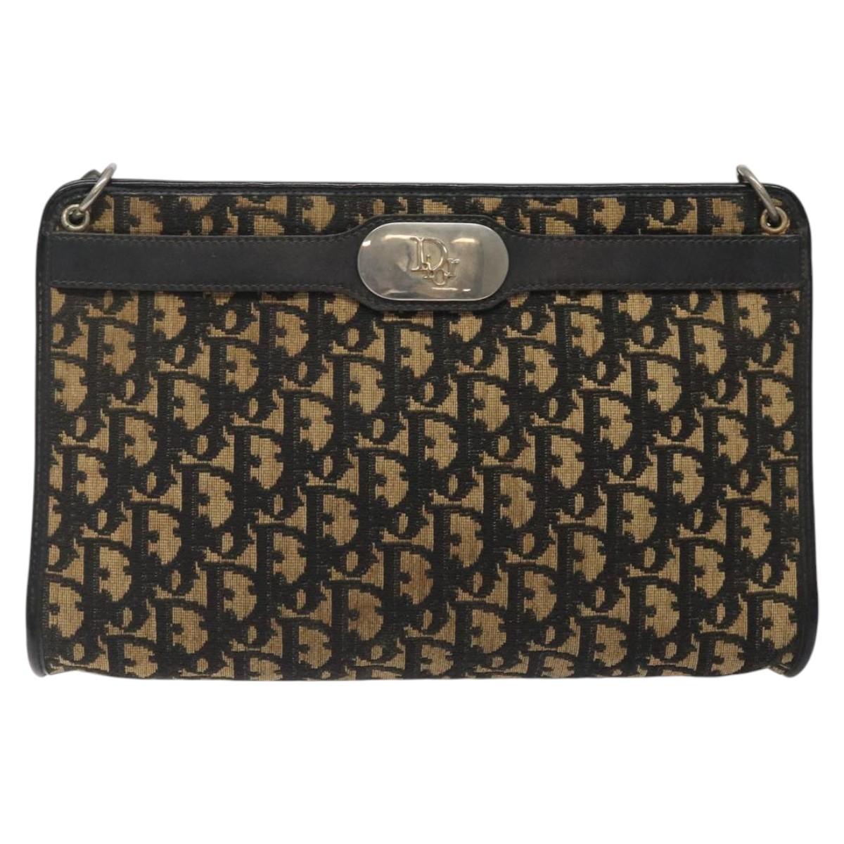 Christian Dior Trotter Canvas Shoulder Bag Black Beige Auth 125405