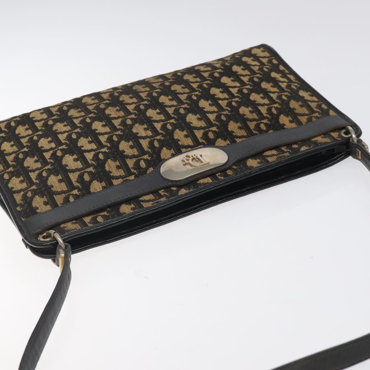 Christian Dior Trotter Canvas Shoulder Bag Black Beige Auth 125405