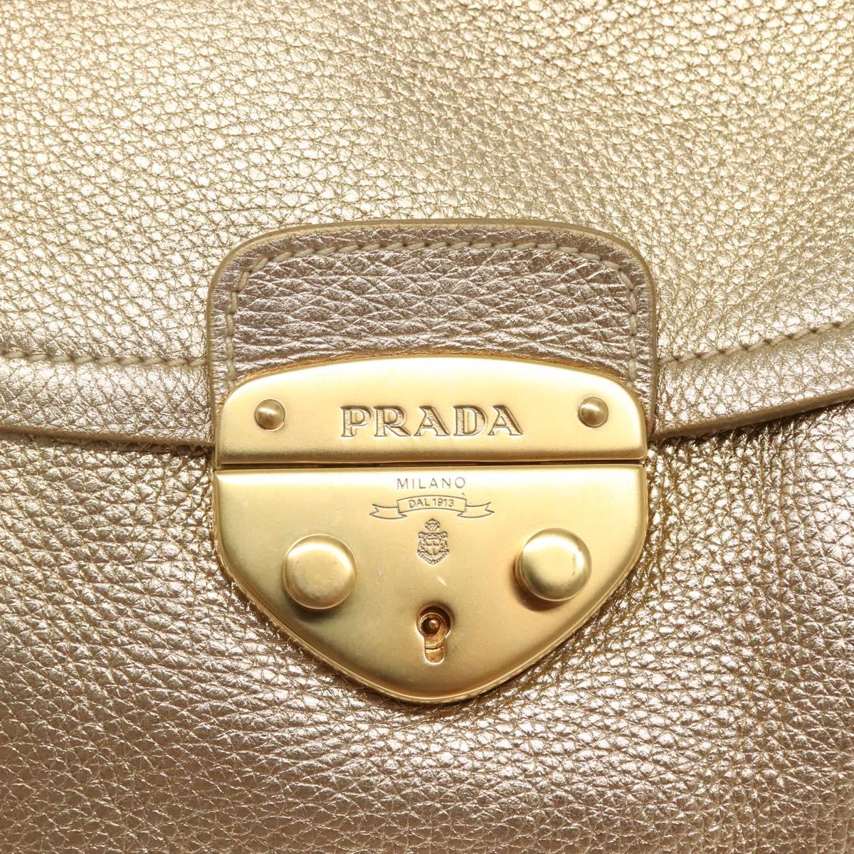 PRADA Shoulder Bag Leather Gold Tone Auth 125408