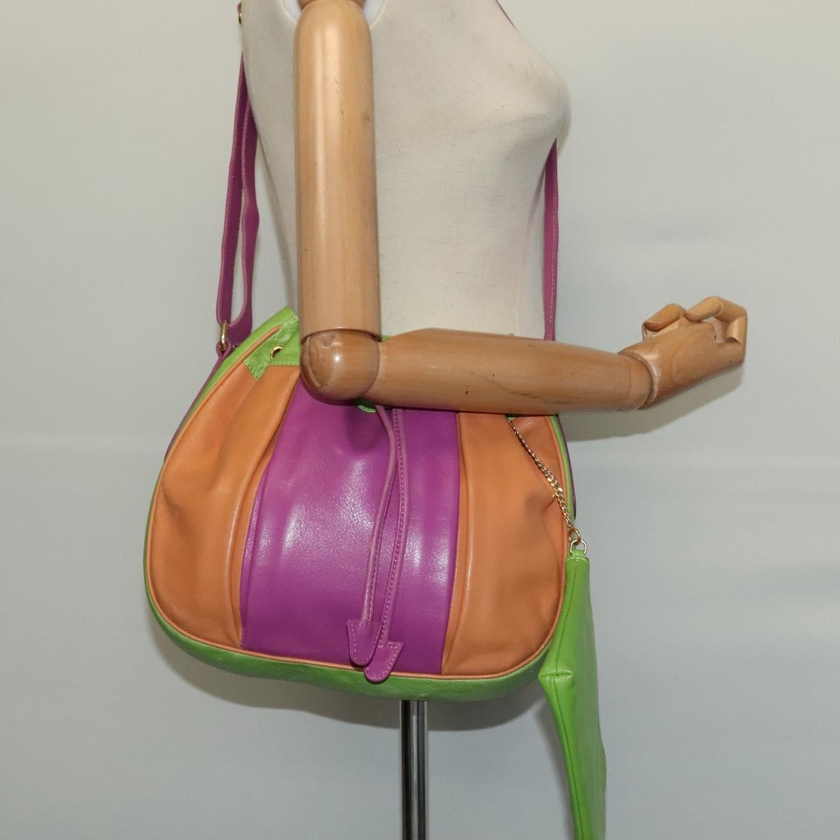 CELINE Shoulder Bag Leather Pink Gold Auth 125416