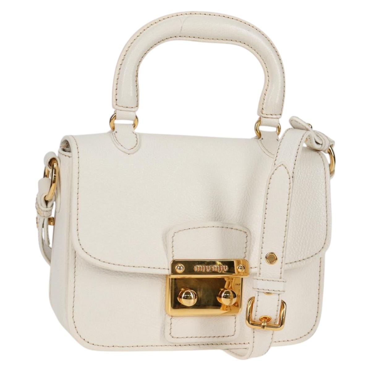 Miu Miu Hand Bag Leather 2way White Gold Auth 125417V