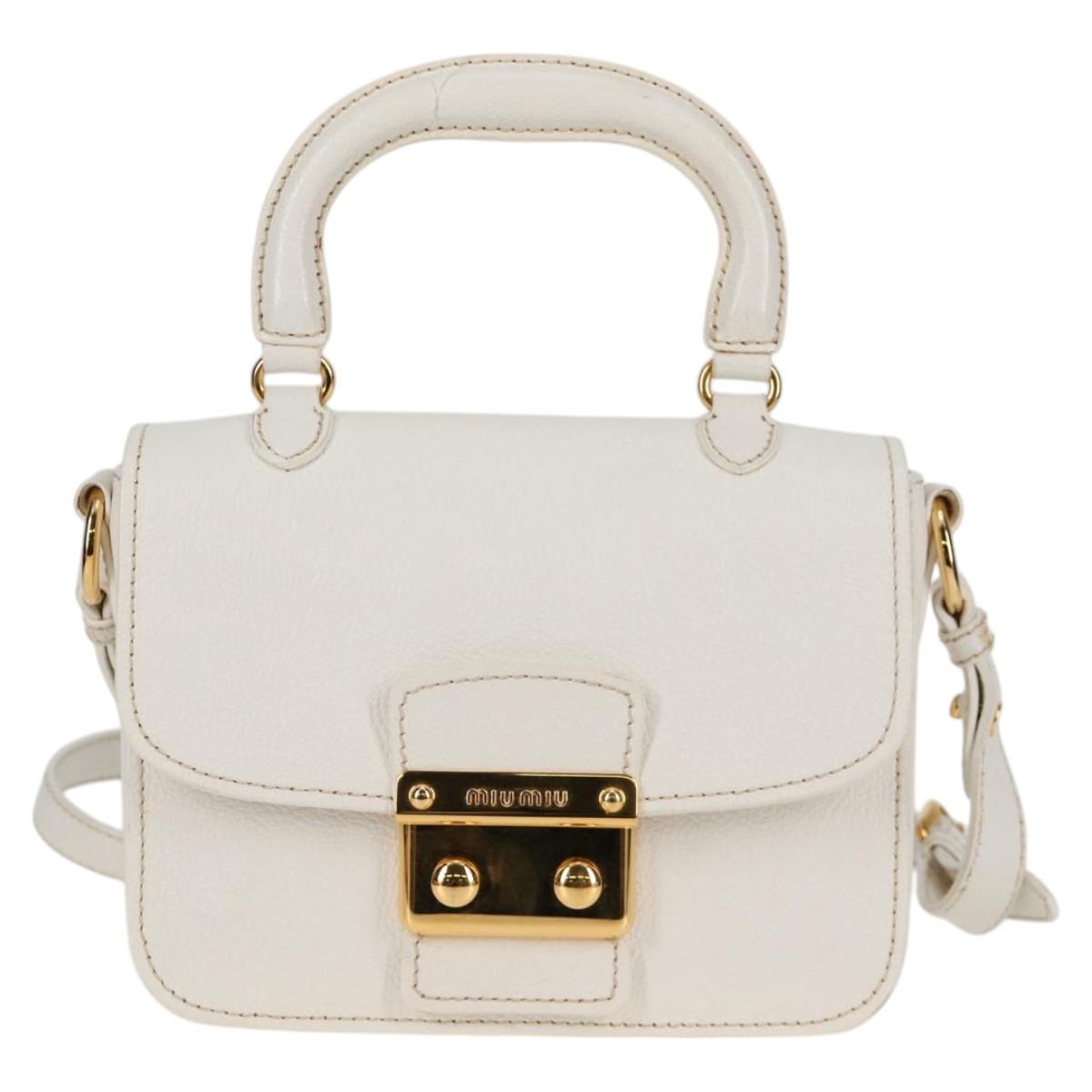 Miu Miu Hand Bag Leather 2way White Gold Auth 125417V