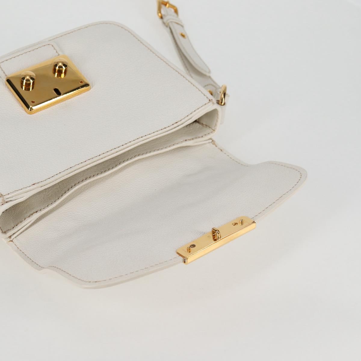Miu Miu Hand Bag Leather 2way White Gold Auth 125417V