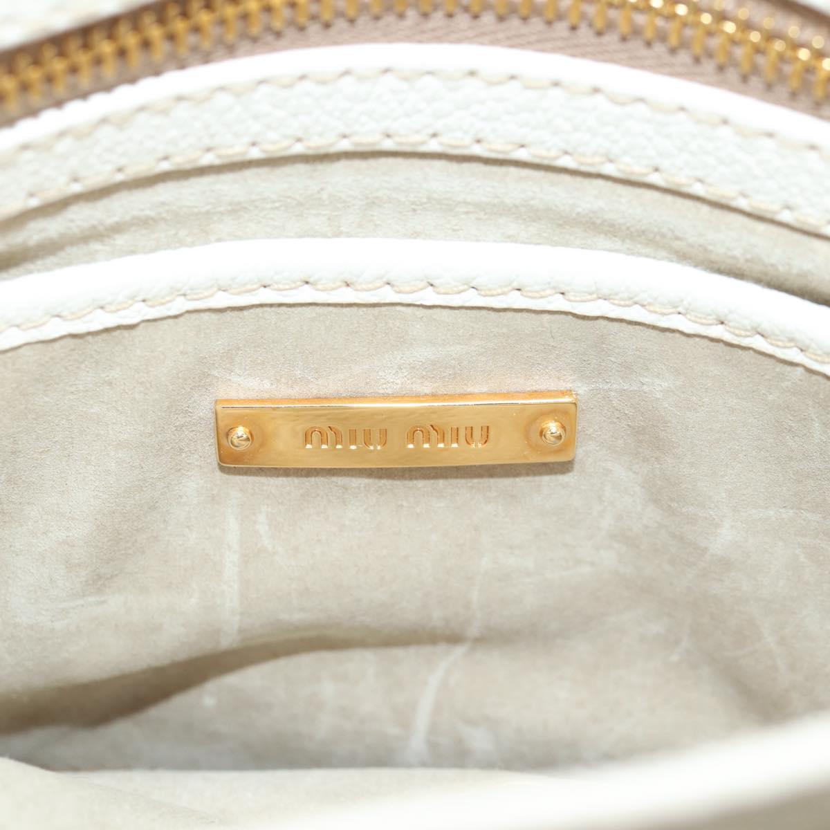 Miu Miu Hand Bag Leather 2way White Gold Auth 125417V