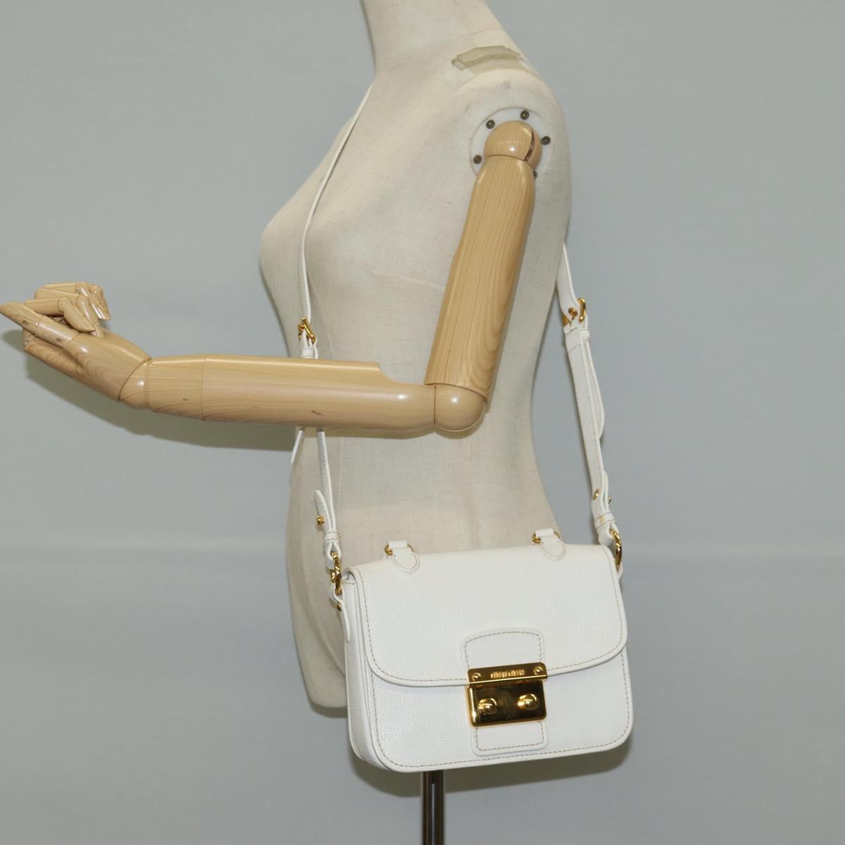 Miu Miu Hand Bag Leather 2way White Gold Auth 125417V