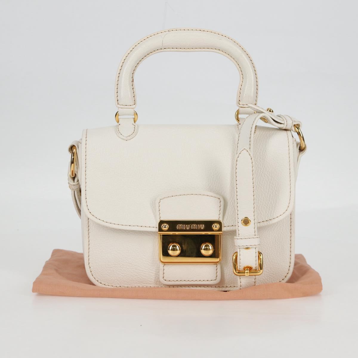 Miu Miu Hand Bag Leather 2way White Gold Auth 125417V