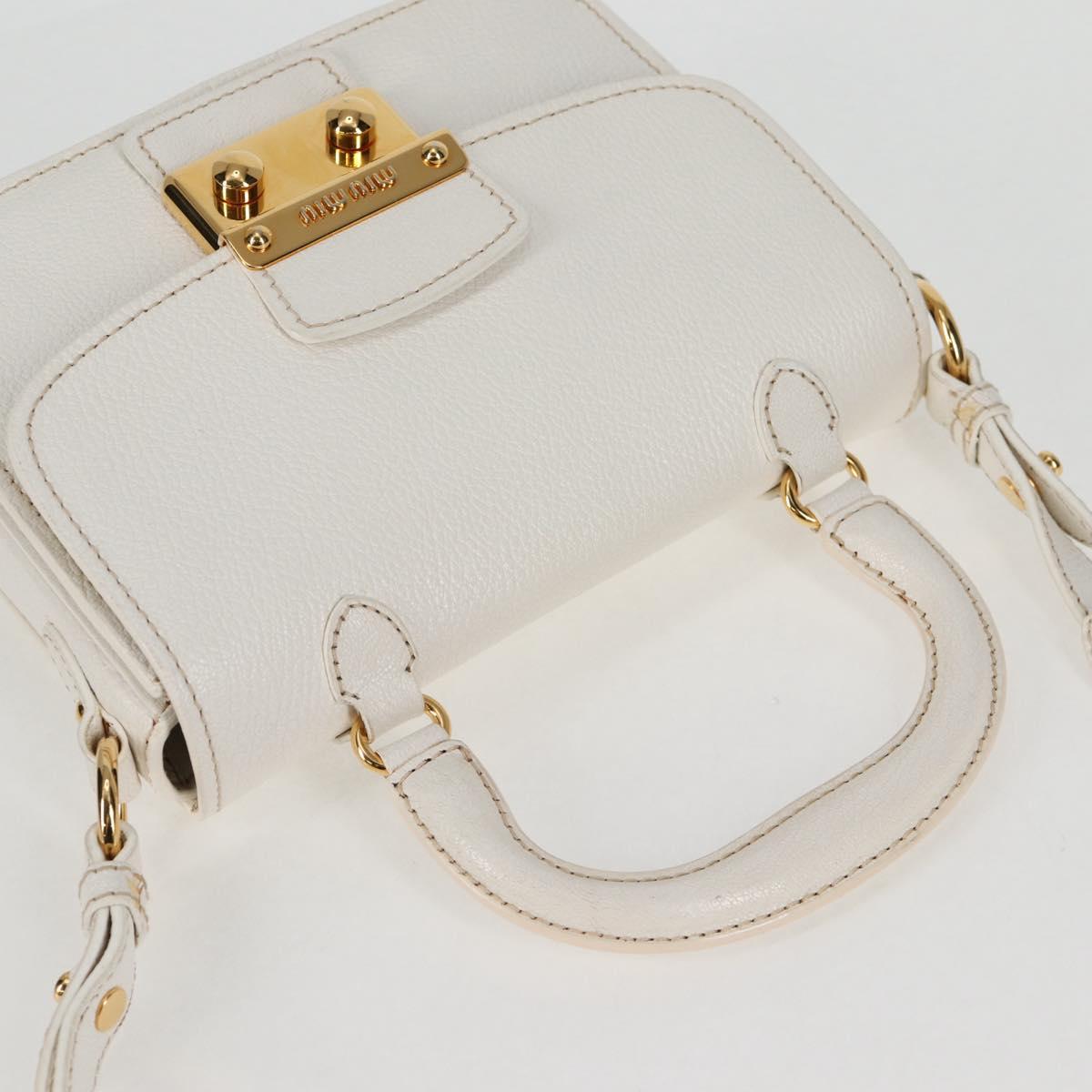 Miu Miu Hand Bag Leather 2way White Gold Auth 125417V