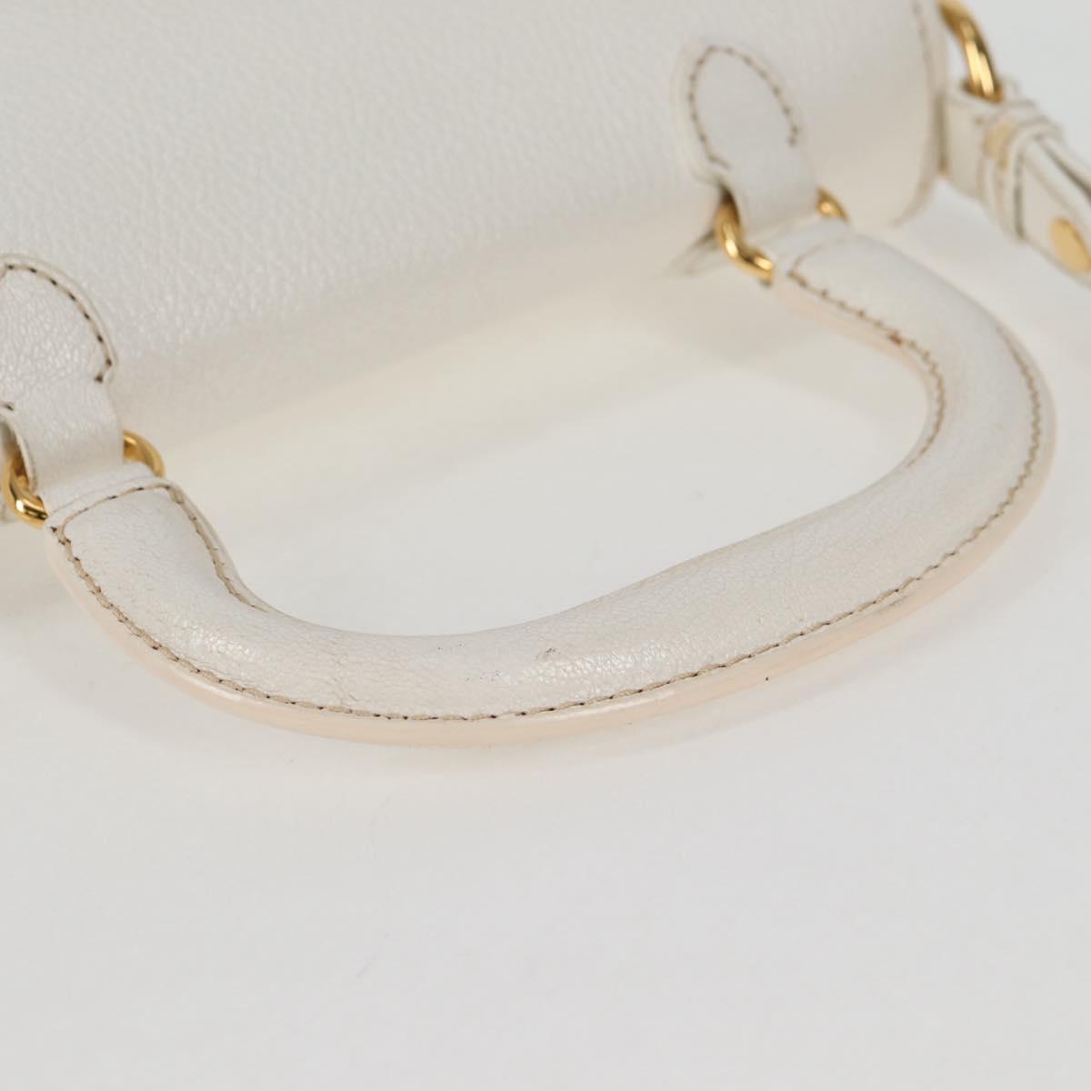 Miu Miu Hand Bag Leather 2way White Gold Auth 125417V