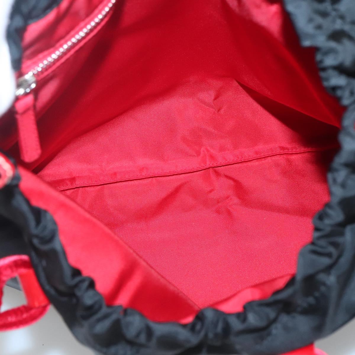 PRADA Tote Bag Nylon Black Silver Auth 125419