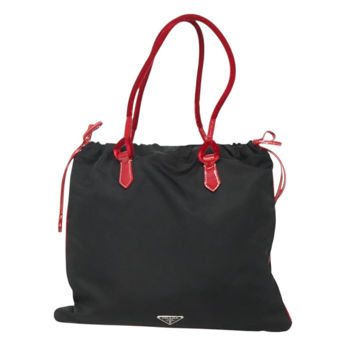 PRADA Tote Bag Nylon Black Silver Auth 125419
