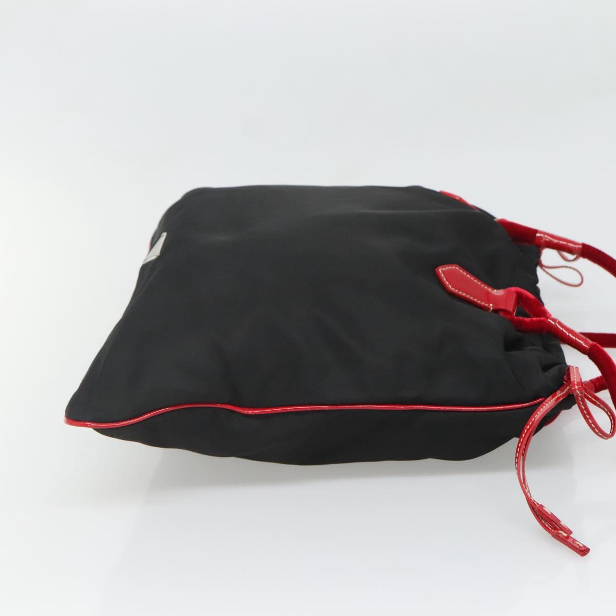 PRADA Tote Bag Nylon Black Silver Auth 125419