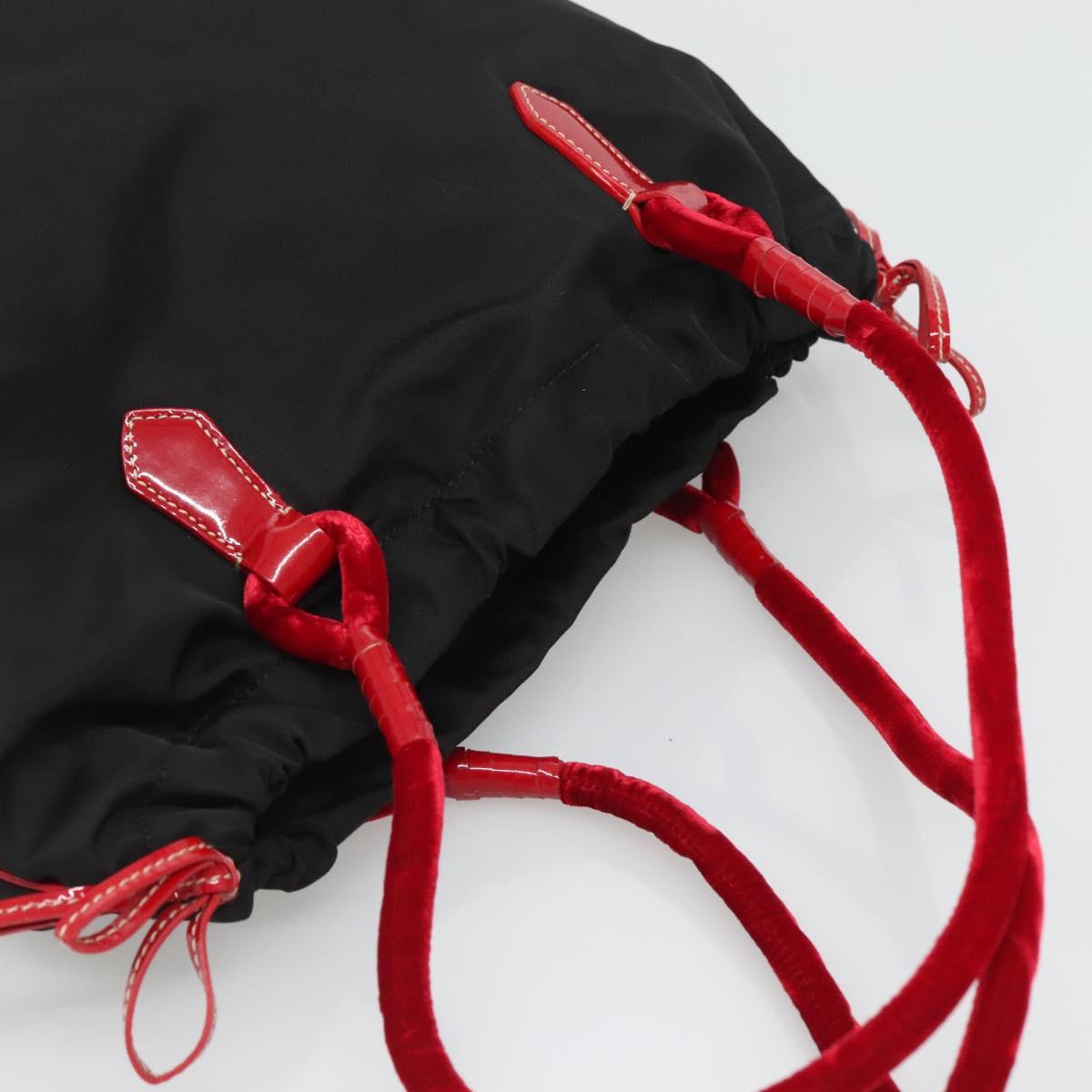 PRADA Tote Bag Nylon Black Silver Auth 125419