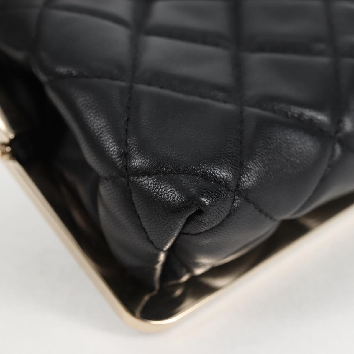 CHANEL Matelasse Chain Pouch Shoulder Bag Lamb Skin Black Gold CC Auth 125435SAM