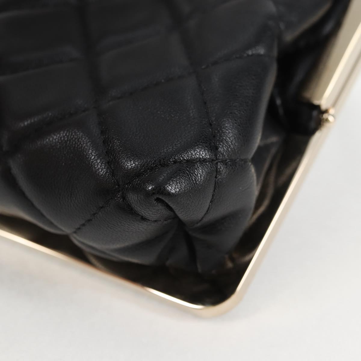 CHANEL Matelasse Chain Pouch Shoulder Bag Lamb Skin Black Gold CC Auth 125435SAM