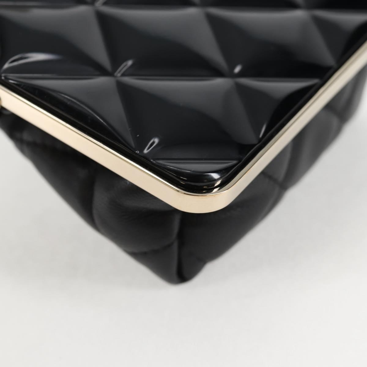 CHANEL Matelasse Chain Pouch Shoulder Bag Lamb Skin Black Gold CC Auth 125435AM