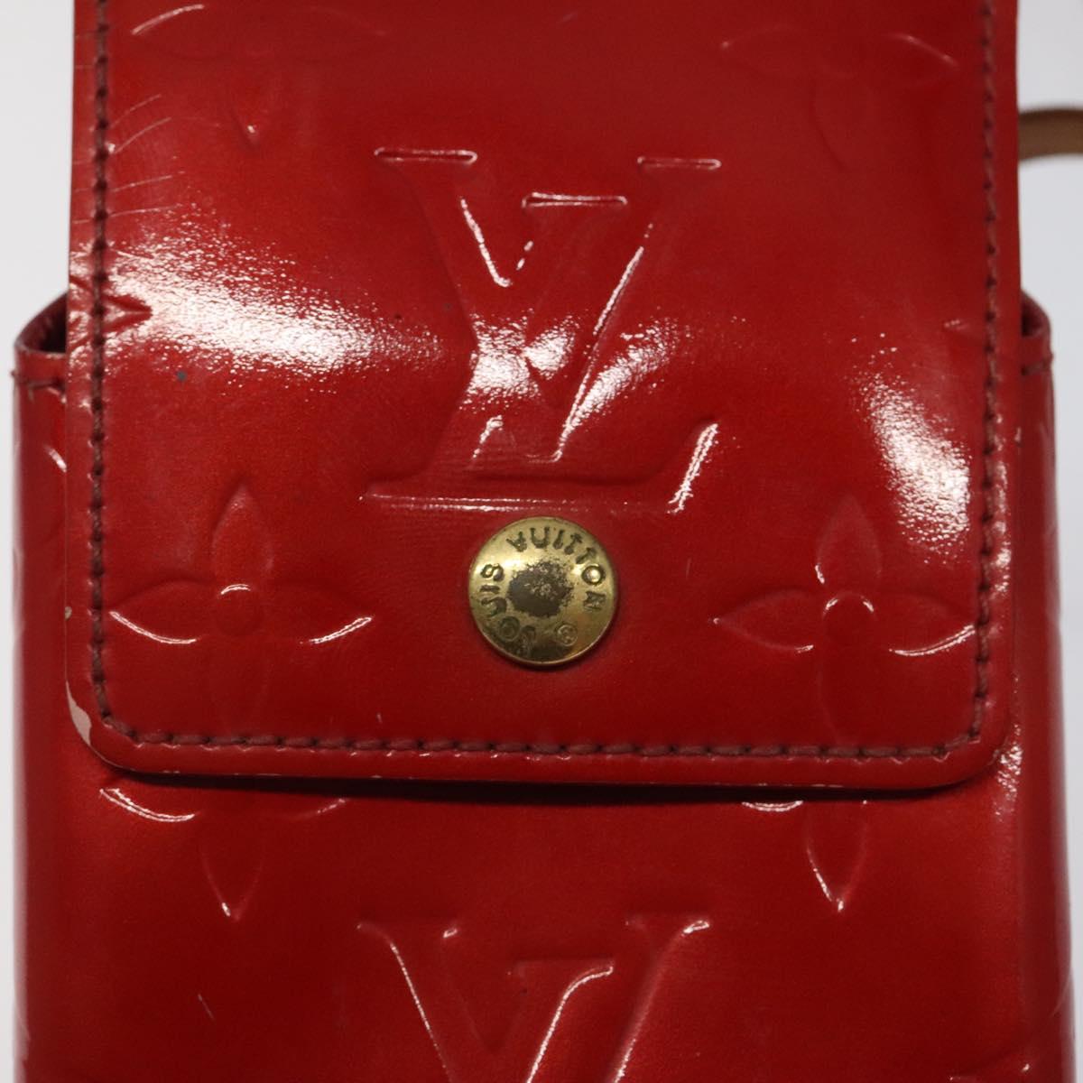 LOUIS VUITTON Monogram Vernis Green Cigarette Case Red M91155 LV Auth 125436