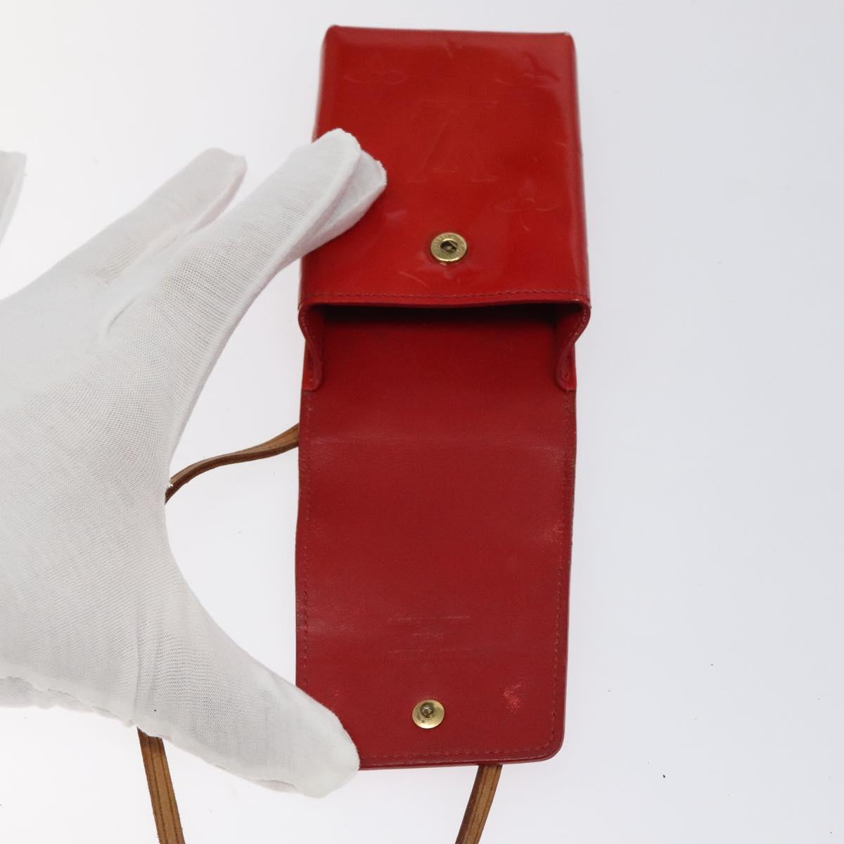 LOUIS VUITTON Monogram Vernis Green Cigarette Case Red M91155 LV Auth 125436