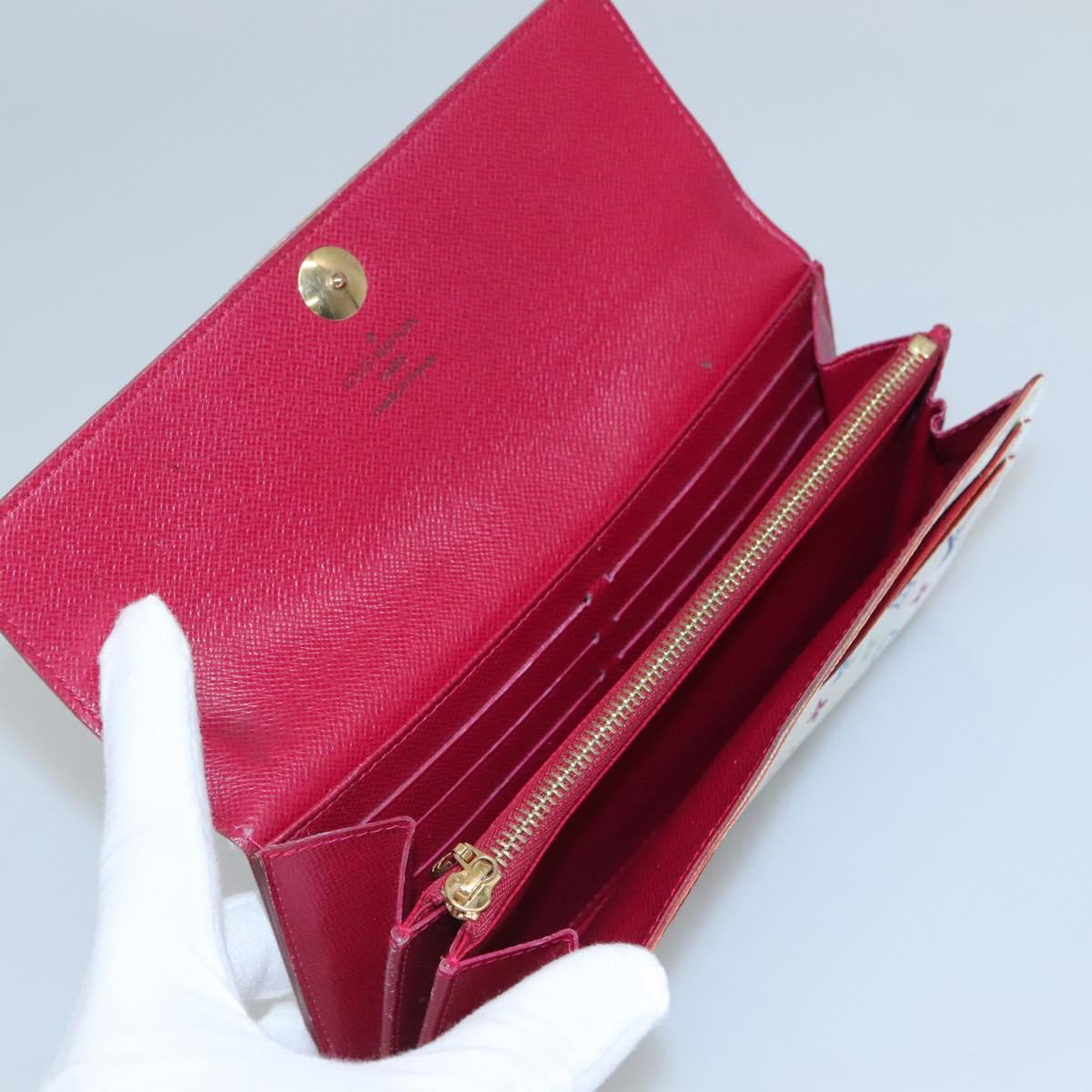 LOUIS VUITTON Multicolor Portefeuille Sarah Wallet White M93532 LV Auth 125458