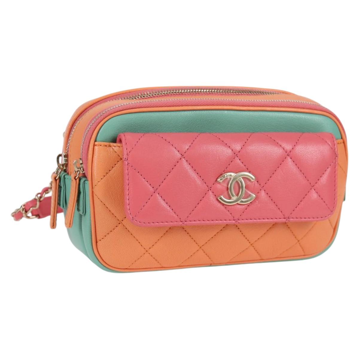 CHANEL Matelasse Chain Waist bag Leather Pink Gold CC Auth 125467SAM